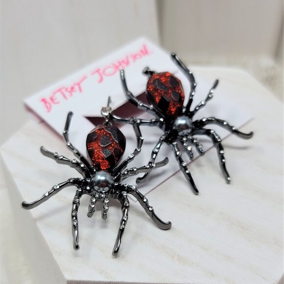 Betsey Johnson Large Spider Rhinestone Earrings - Picture 4 of 9